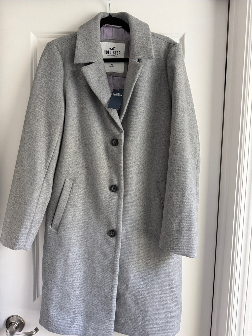 Hollister Light Gray Wool-Blend Single-Breasted Coat